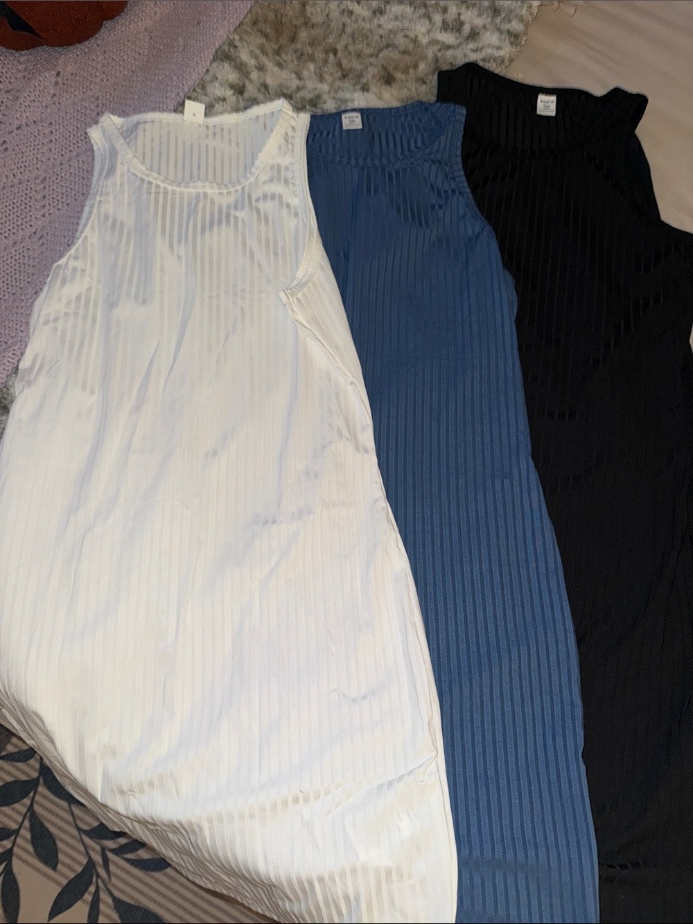 SHEIN Ribbed Sleeveless Maxi Dresses in White, Blue & Black